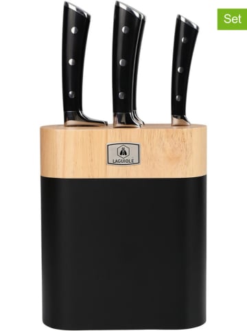 Laguiole 5tlg. Messerblock-Set ''LustroBois'' in Schwarz/ Beige