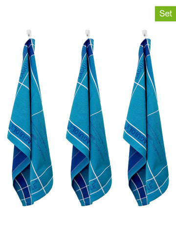 Laguiole 3-delige set: theedoeken "Collection Tartan" blauw - (L)70 x (B)50 cm