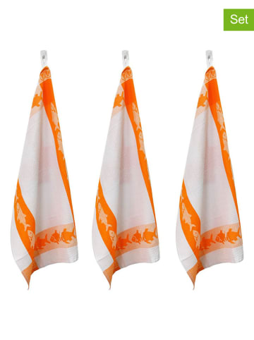 Laguiole 3er-Set: Geschirrtücher "Collection Carré" in Weiß/ Orange - (L)70 x (B)50 cm