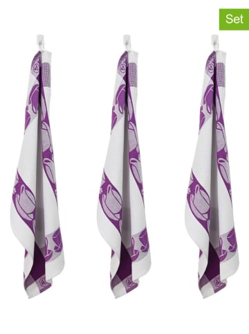 Laguiole 3er-Set: Geschirrtücher "Collection Carré" in Weiß/ Lila - (L)70 x (B)50 cm