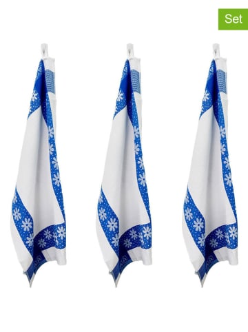 Laguiole 3er-Set: Geschirrtücher "Collection Carré" in Weiß/ Blau - (L)70 x (B)50 cm