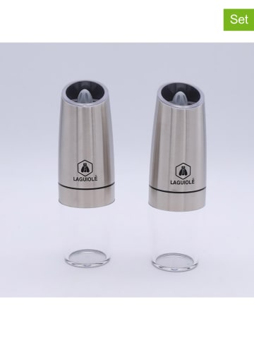 Laguiole 2tlg. Set: Elektrische Salz- & Pfeffermühle in Silber - (H)21 cm