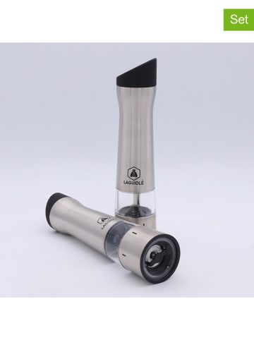 Laguiole 2tlg. Set: Elektrische Salz- & Pfeffermühle in Silber - (H)23 cm