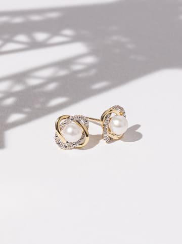 CARATELLI Gouden oorstekers "Mitsa" met diamanten en parels