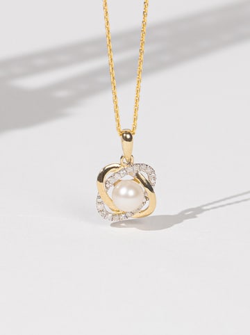 CARATELLI Gouden hanger "Gostivar" met diamanten en parel