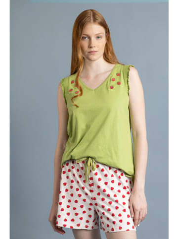 admas Pyjama in Grün/ Rot/ Weiß