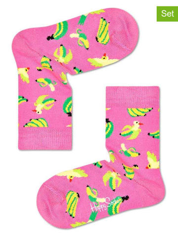 Happy Socks Skarpety (2 pary) "Banana bird" w kolorze różowym ze wzorem