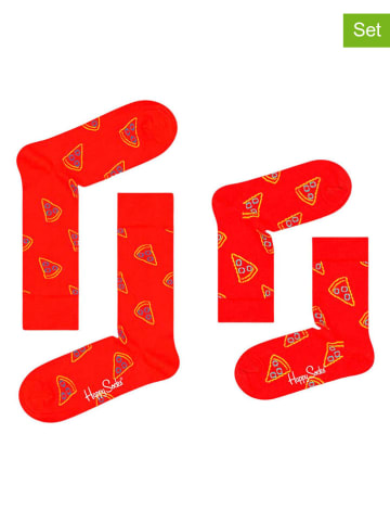 Happy Socks Skarpety (2 pary) "Mini & Me Pizza" w kolorze czerwonym