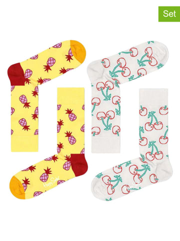 Happy Socks 2er-Set: Socken "Pineapples & Cherrys" in Weiß/ Gelb