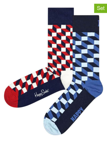 Happy Socks 2er-Set: Socken in Blau/ Rot/ Dunkelblau