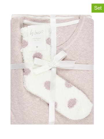 by Louise 2er-Set: Pyjama mit Kuschelsocken in Rosa/ Creme
