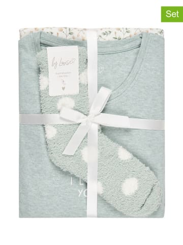 by Louise 2er-Set: Pyjama mit Kuschelsocken in Mint/ Creme