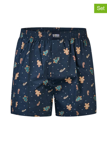 Happy Shorts 2er-Set: Boxershorts in Dunkelblau/ Dunkelgrün
