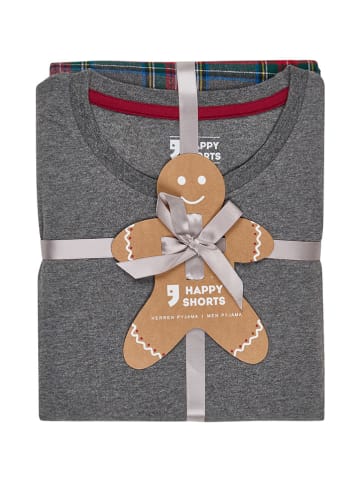 Happy Shorts Pyjama in Grau/ Rot