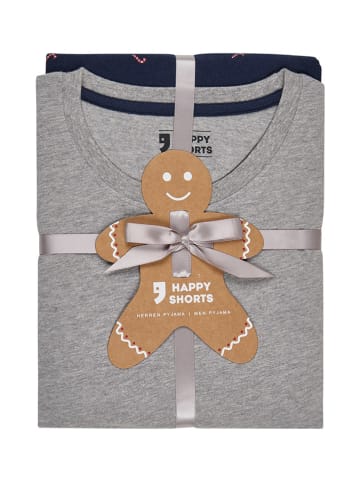 Happy Shorts Pyjama in Grau/ Dunkelblau