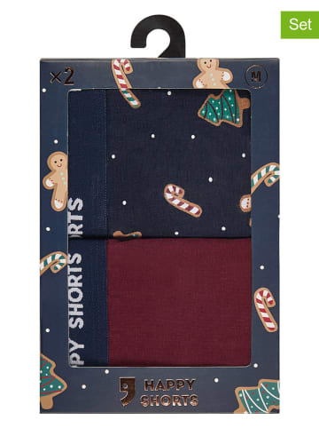 Happy Shorts 2er-Set: Boxershorts in Dunkelrot/ Dunkelblau