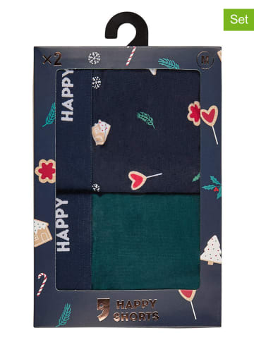 Happy Shorts 2er-Set: Boxershorts in Dunkelblau/ petrol