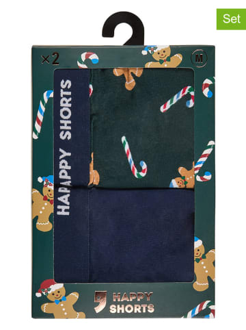Happy Shorts 2er-Set: Boxershorts in Smaragdgrün/ Dunkelblau