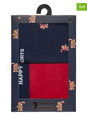 Happy Shorts 2er-Set: Boxershorts in Rot/ Dunkelblau