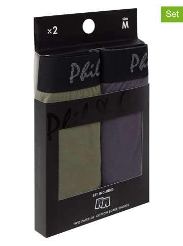 Phil & Co. Berlin Bokserki (2 pary) w kolorze khaki i szarym