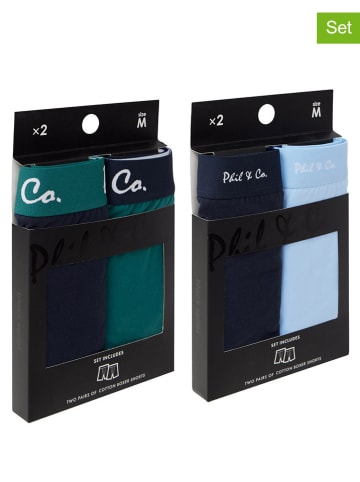 Phil & Co. Berlin Bokserki (4 pary) w kolorze ciemnozielonym, granatowym i błękitnym