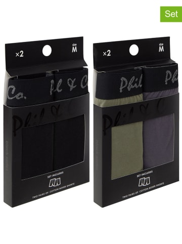 Phil & Co. Berlin Bokserki (4 pary) w kolorze ciemnoszarym, czarnym i khaki