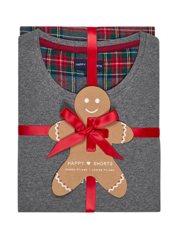 Happy Shorts Pyjama in Grau/ Rot