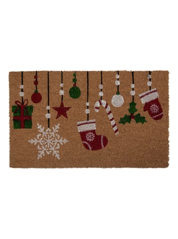 Clayre & Eef Kokosdeurmat lichtbruin/groen/rood - (L)75 x (B)45 cm