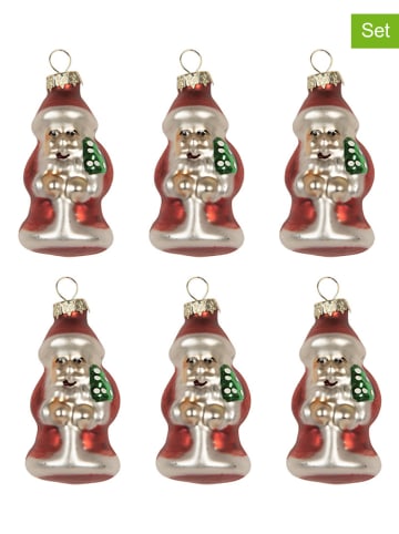 Clayre & Eef 6-delige set: kersthangers rood/wit - (H)35 cm