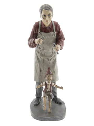 Clayre & Eef Decoratief figuur "Man met marionet" rood/lichtgrijs - (B)16 x (H)36 x (D)14 cm