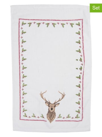 Clayre & Eef 2-delige set: gastendoeken wit/meerkleurig - (L)66 x (B)40 cm