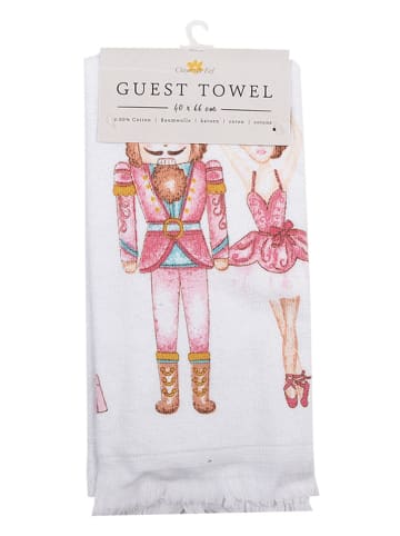 Clayre & Eef 2-delige set: gastendoeken wit/roze - (L)66 x (B)40 cm