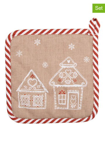 Clayre & Eef Łapki kuchenne (2 szt.) w kolorze beżowo-białym - 20 x 20 cm