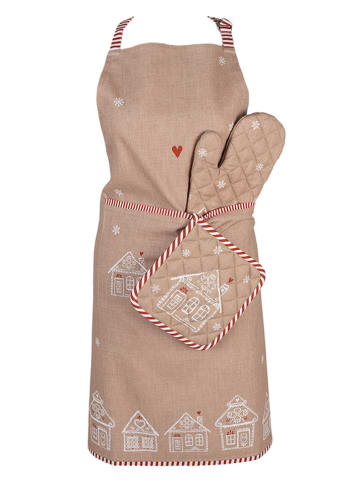 Clayre & Eef 2er-Set: Topflappen in Beige/ Weiß - (L)20 x (B)20 cm