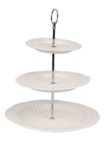 Clayre & Eef Etagère wit/zilverkleurig - (H)31 x Ø 26 cm