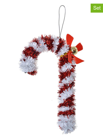 Clayre & Eef 2-delige set: kersthangers rood/wit - (B)9 x (H)16 cm