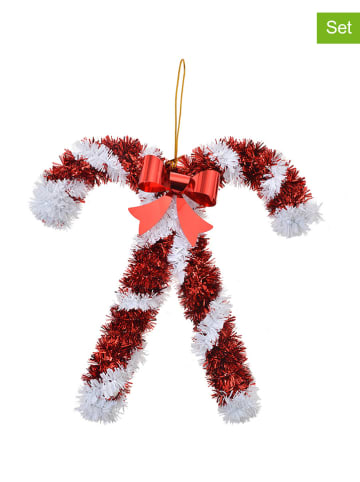 Clayre & Eef 2-delige set: kersthangers rood/wit - (B)16 x (H)17 cm