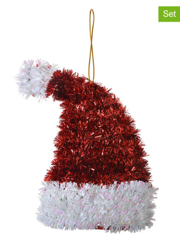 Clayre & Eef 2-delige set: kersthangers "Kerstmuts" rood/wit - (B)9 x (H)13 cm