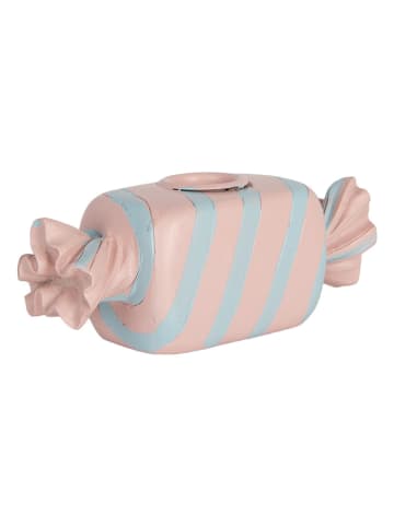 Clayre & Eef Świecznik w kolorze jasnoróżowo-błękitnym - 14 x 5 cm