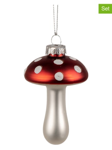 Clayre & Eef Bombki (2 szt.) w kolorze srebrno-czerwonym - wys. 9 x Ø 6 cm