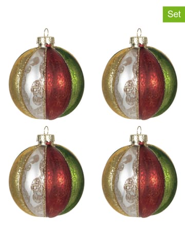 Clayre & Eef 4-delige set: kerstballen meerkleurig - Ø 8 cm
