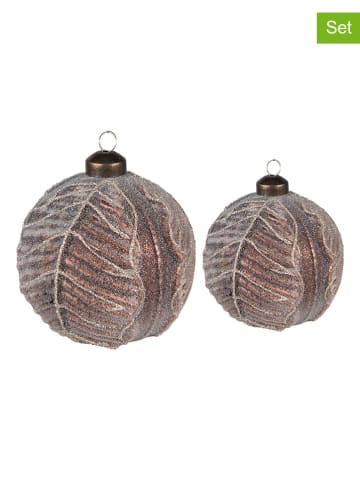 Clayre & Eef 2-delige set: kerstballen bruin