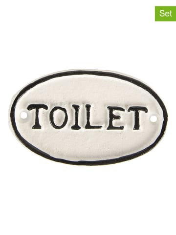 Clayre & Eef 2-delige set: tekstbordjes "Toilet" wit/zwart - (B)10 x (H)6 cm