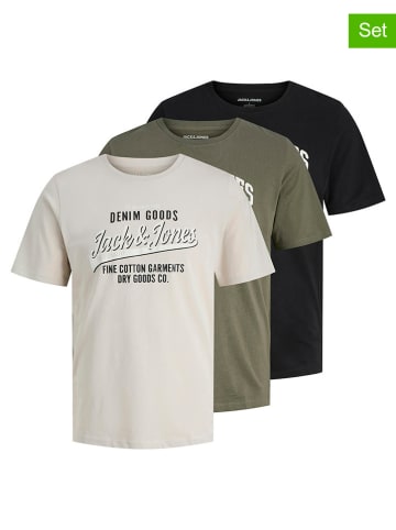 Jack & Jones 3-delige set: shirts "Jjethan" kaki/zwart/crème