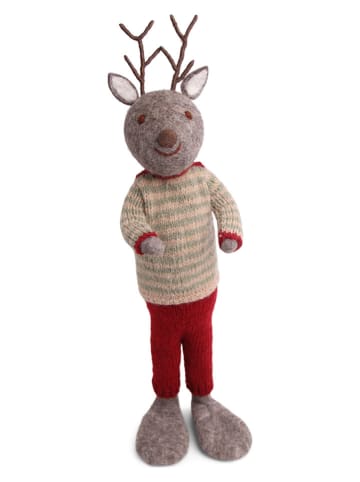 Gry & Sif Dekofigur ''Boy Deer'' in Grau/ Rot - (B)12 x (H)56 x (T)12 cm