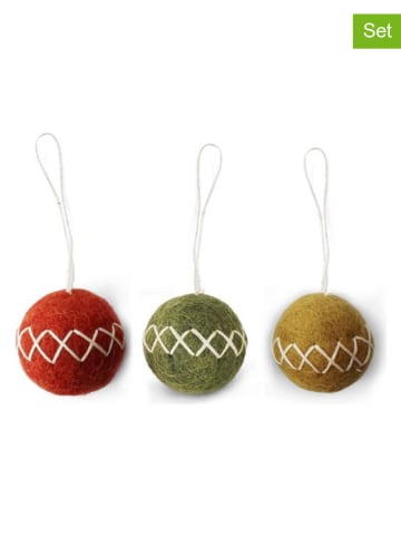 Gry & Sif 3-delige set: decohangers "Ball Ornaments" groen/rood - Ø 4 cm