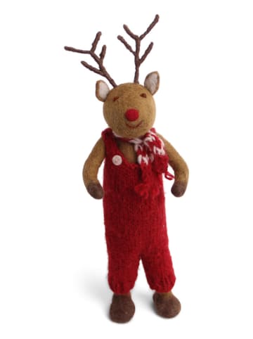 Gry & Sif Decofiguur "Rudolf" lichtbruin/rood - (B)12 x (H)56 x (D)12 cm