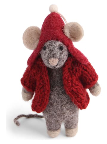 Gry & Sif Figurka dekoracyjna "Mouse" w kolorze szaro-czerwonym - 4,5 x 13 x 4 cm