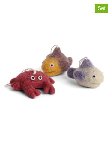 Gry & Sif 3-delige set: decohangers "Crab & Fish" meerkleurig