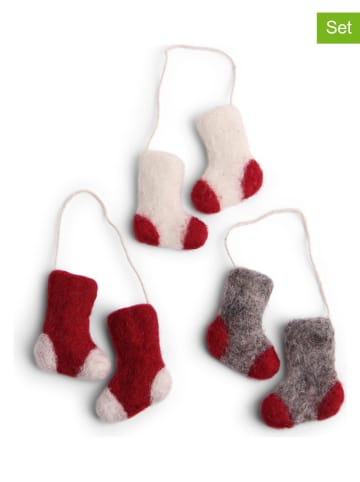 Gry & Sif 3-delige set: decohangers "Socks" wit/rood/grijs - (L)5 x (B)4 cm